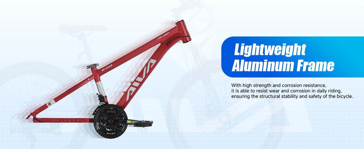 AIVA MT24FS 24 Inch Hardtail MTB, 21 Speed Mountain Bike, Bicycle for Teenagers and Adults, Lightweight Aluminum Frame, Suspension Fork, Front & Rear Disc Brakes