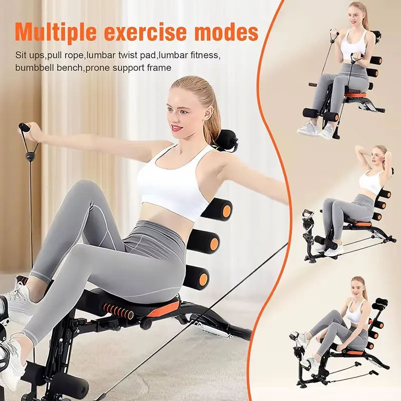 Multi-Functional Segmented Fitness Machine with Foot Pedals for Abdominal Exercises and Pull Rope Attachment