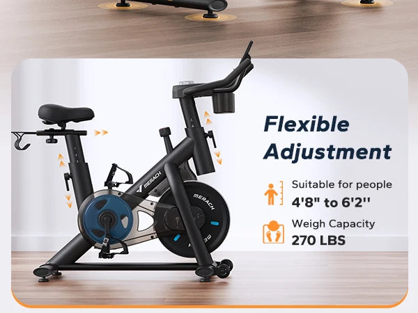 MERACH Exercise Bike Brake Pad/Magnetic Stationary Bike with Exclusive App Low Noise Indoor Cycling Bike with Fitness Courses