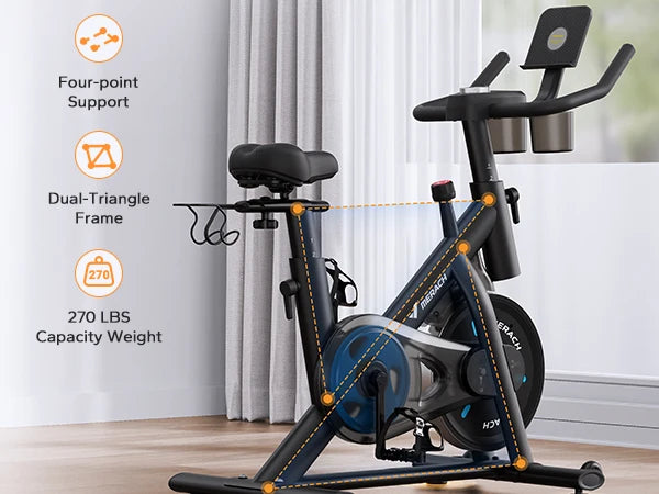 MERACH Exercise Bike Brake Pad/Magnetic Stationary Bike with Exclusive App Low Noise Indoor Cycling Bike with Fitness Courses