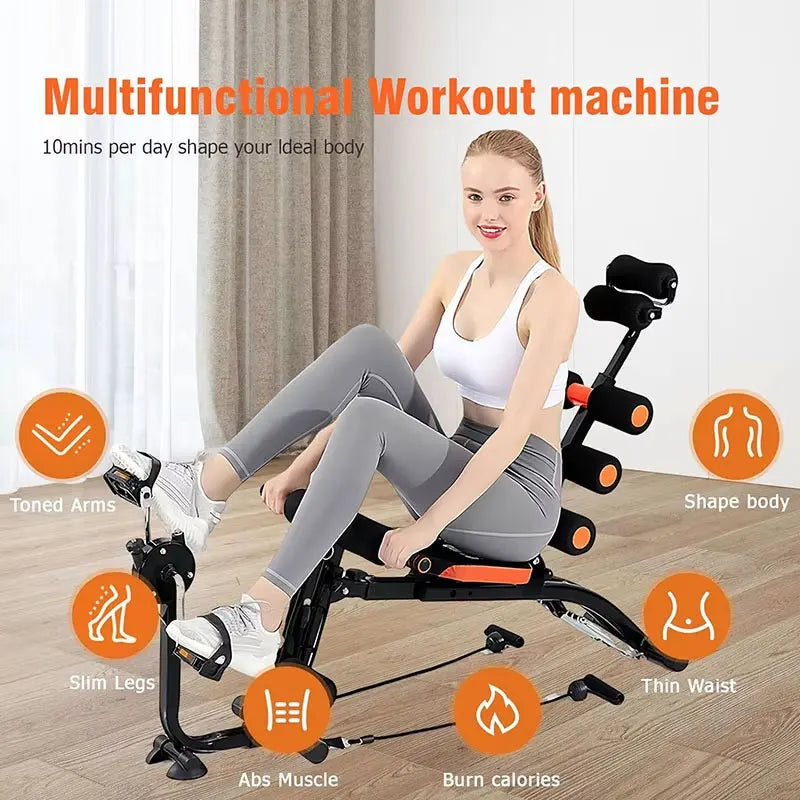 Multi-Functional Segmented Fitness Machine with Foot Pedals for Abdominal Exercises and Pull Rope Attachment