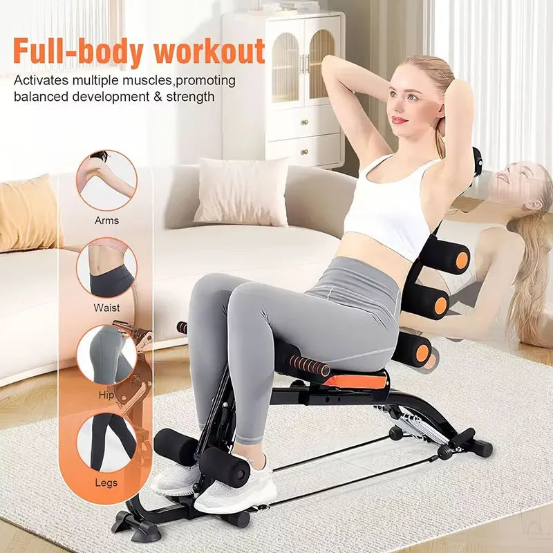 Multi-Functional Segmented Fitness Machine with Foot Pedals for Abdominal Exercises and Pull Rope Attachment