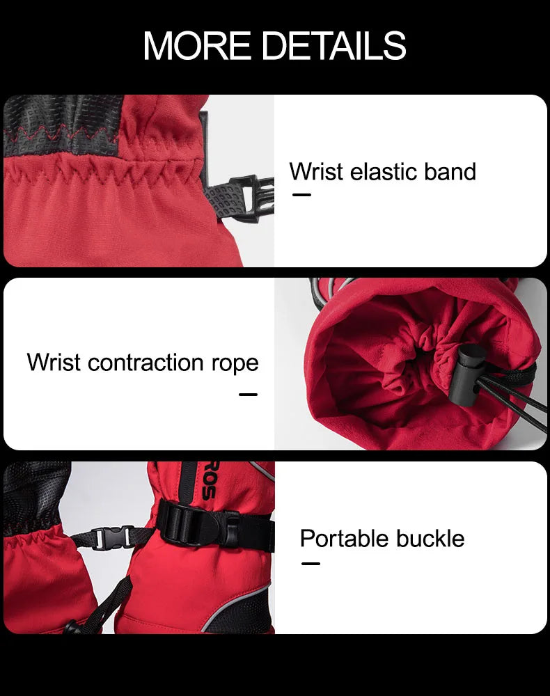ROCKBROS Winter Gloves Motorcycle Waterproof Fleece Thermal Gloves Snowboard Snowmobile Gloves Men Women Snow Cycling Gloves