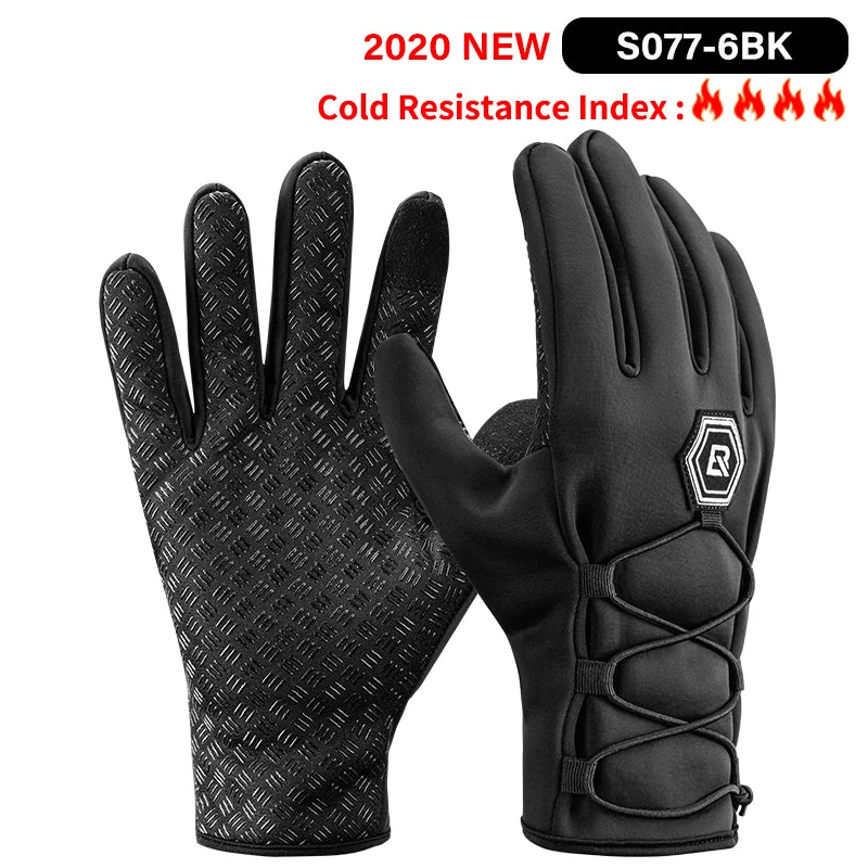 ROCKBROS Winter Gloves Bicycle Motorcycle SBR Men Women Full Finger Windproof Gloves Warm Fleece Skiing Glove Cycling Equipment