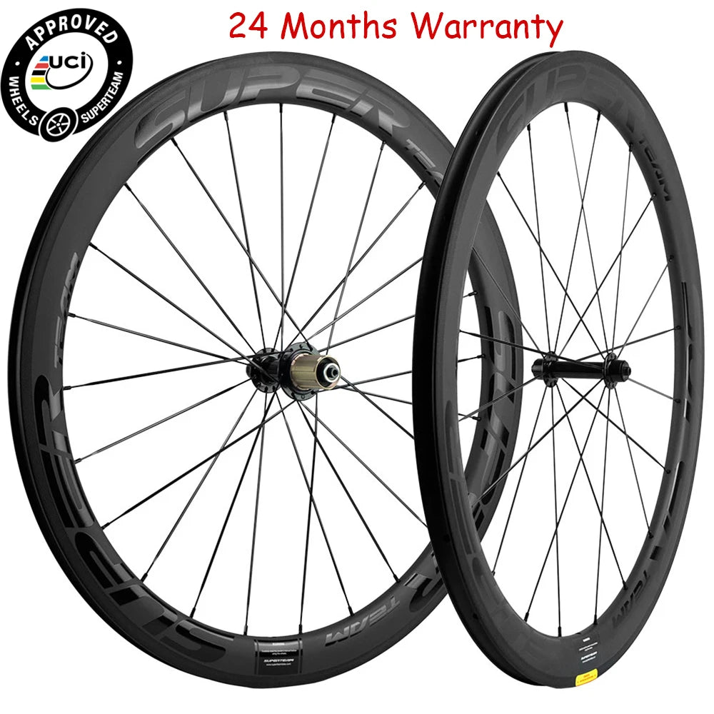 SUPERTEAM 50mm Clincher Tubeless Carbon Wheelset Road Bicycle Wheel 700C UCI Approved Carbon Rim