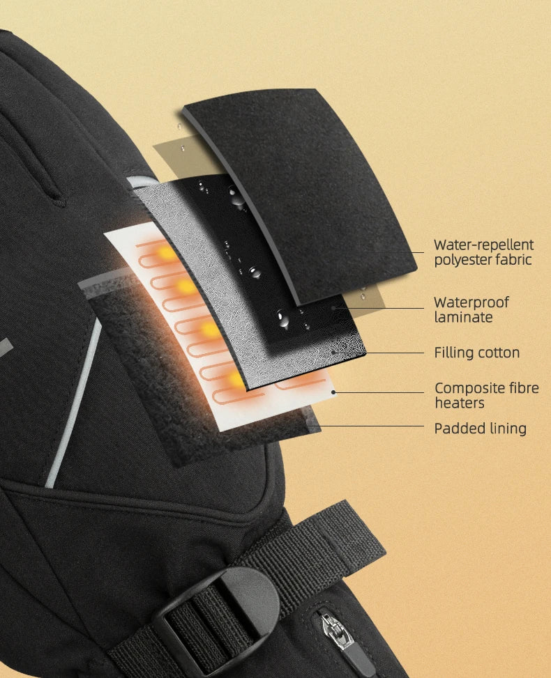 ROCKBROS Heated Skiing Gloves Winter Heated Gloves Motocycle Screen Touch Waterproof Rechargeable 4000mAh Battery Heated Gloves
