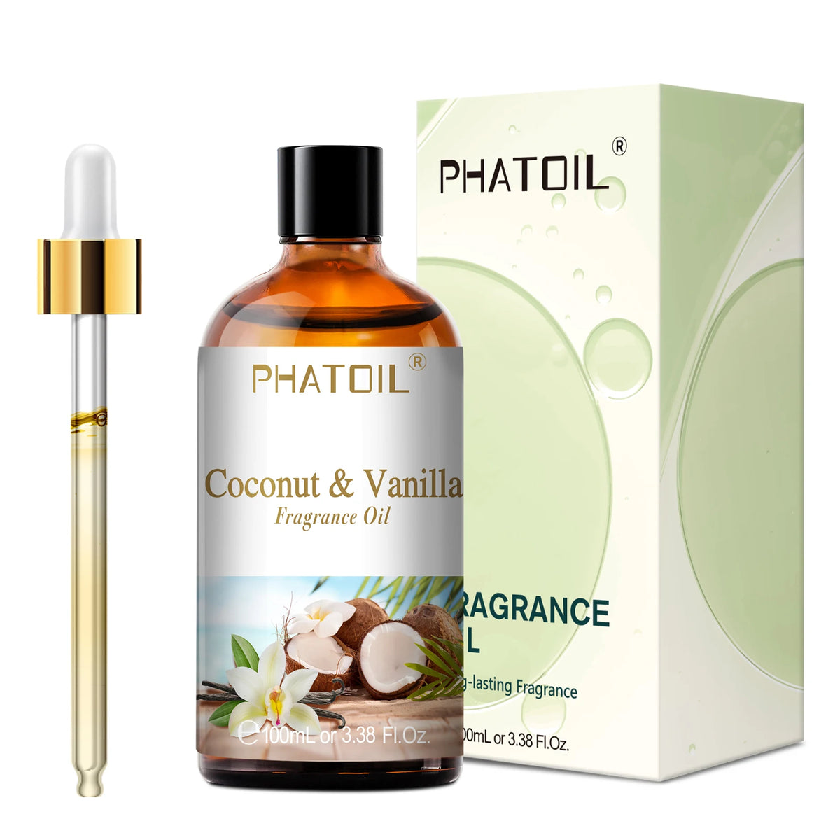 PHATOIL 2PCS 100ml Fragrance Oil Set for Diffuser Humidifier Soap Candle Making 3.38FL.OZ Long Lasting Aroma Oils Coconut & Vanilla Mango Cherry Strawberry Apple Lemon Peach