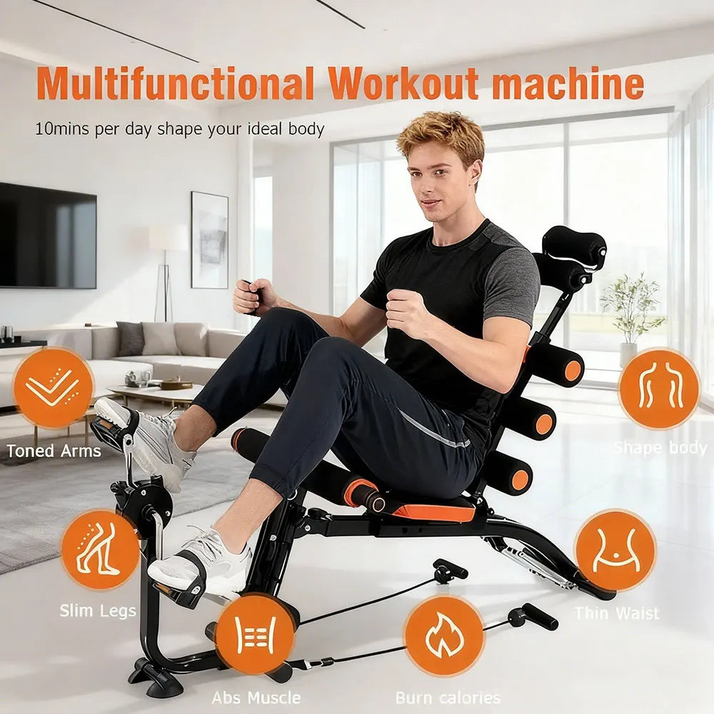 Multi-Functional Segmented Fitness Machine with Foot Pedals for Abdominal Exercises and Pull Rope Attachment