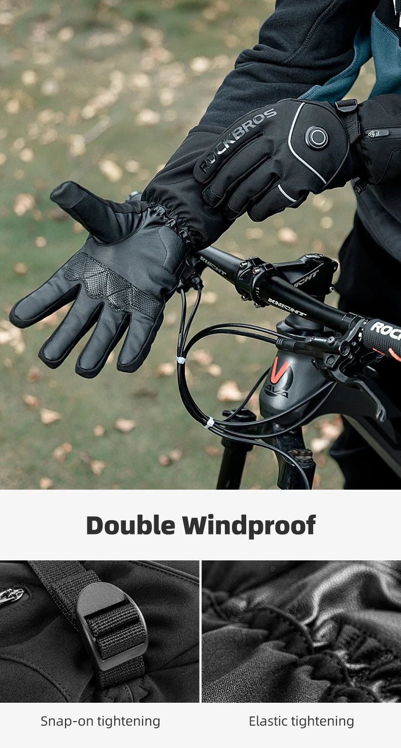 ROCKBROS Heated Skiing Gloves Winter Heated Gloves Motocycle Screen Touch Waterproof Rechargeable 4000mAh Battery Heated Gloves