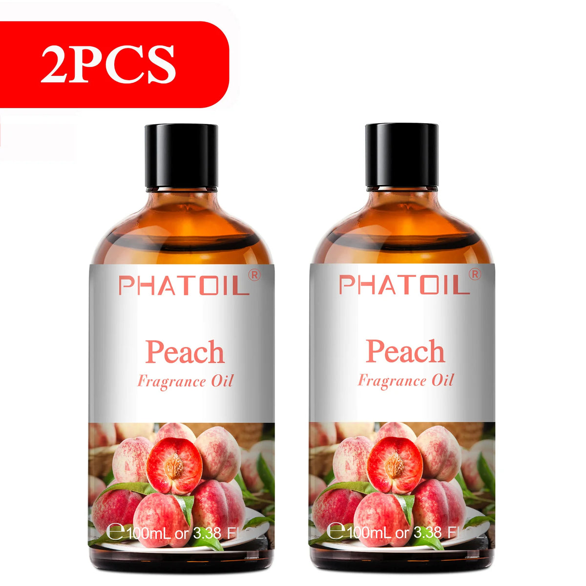 PHATOIL 2PCS 100ml Fragrance Oil Set for Diffuser Humidifier Soap Candle Making 3.38FL.OZ Long Lasting Aroma Oils Coconut & Vanilla Mango Cherry Strawberry Apple Lemon Peach