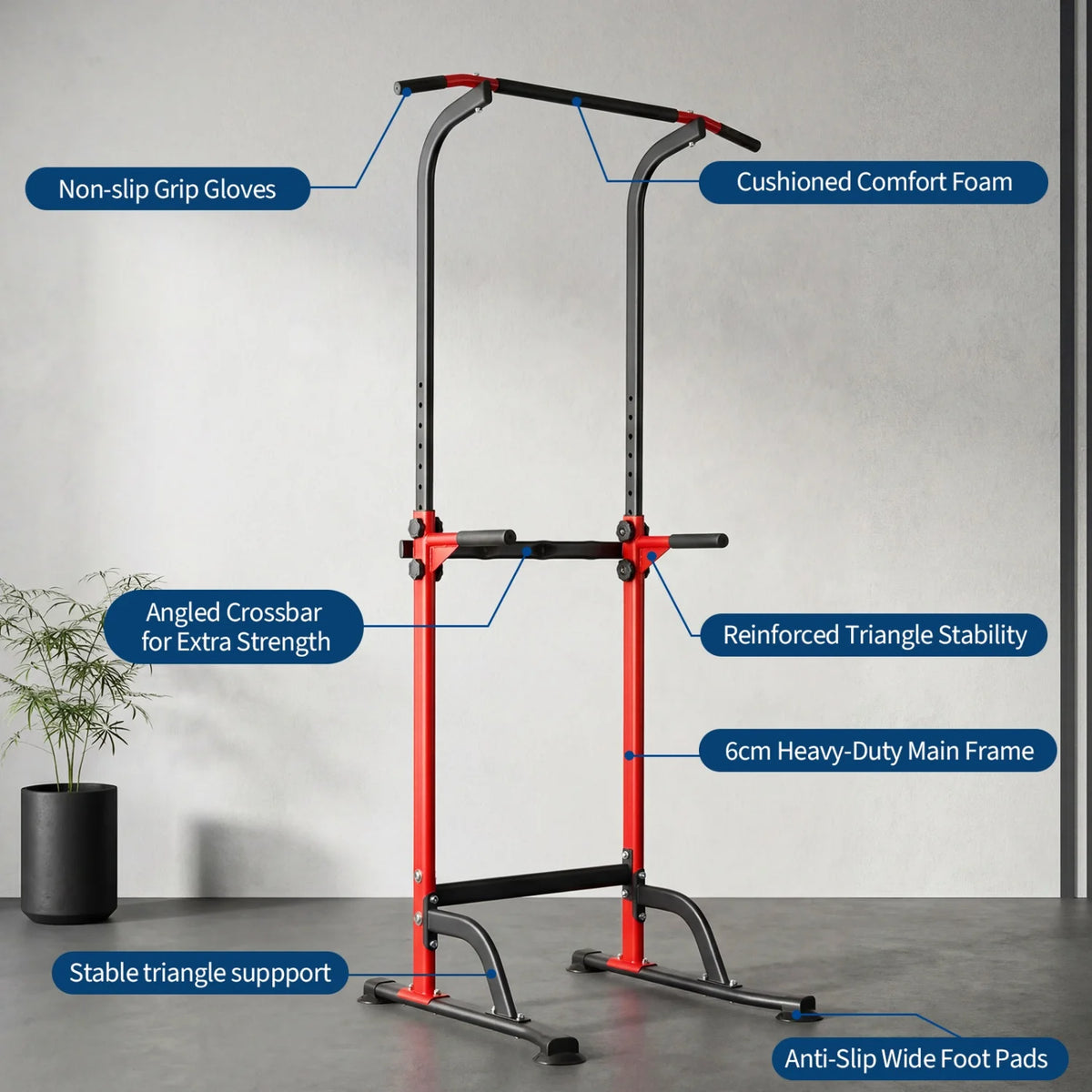 Power Tower Pull Up Dip Station – 10-Level Adjustable Height, 330LBS Capacity, Heavy Duty Steel Frame, Multi-Function Home Gym Strength Training Equipment for Full Body Workout