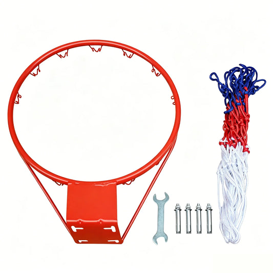 18" Basketball Rim Replacement with Net, Heavy Duty Wall Mounted Steel Hoop, All-Weather Outdoor Indoor, Universal Backboard