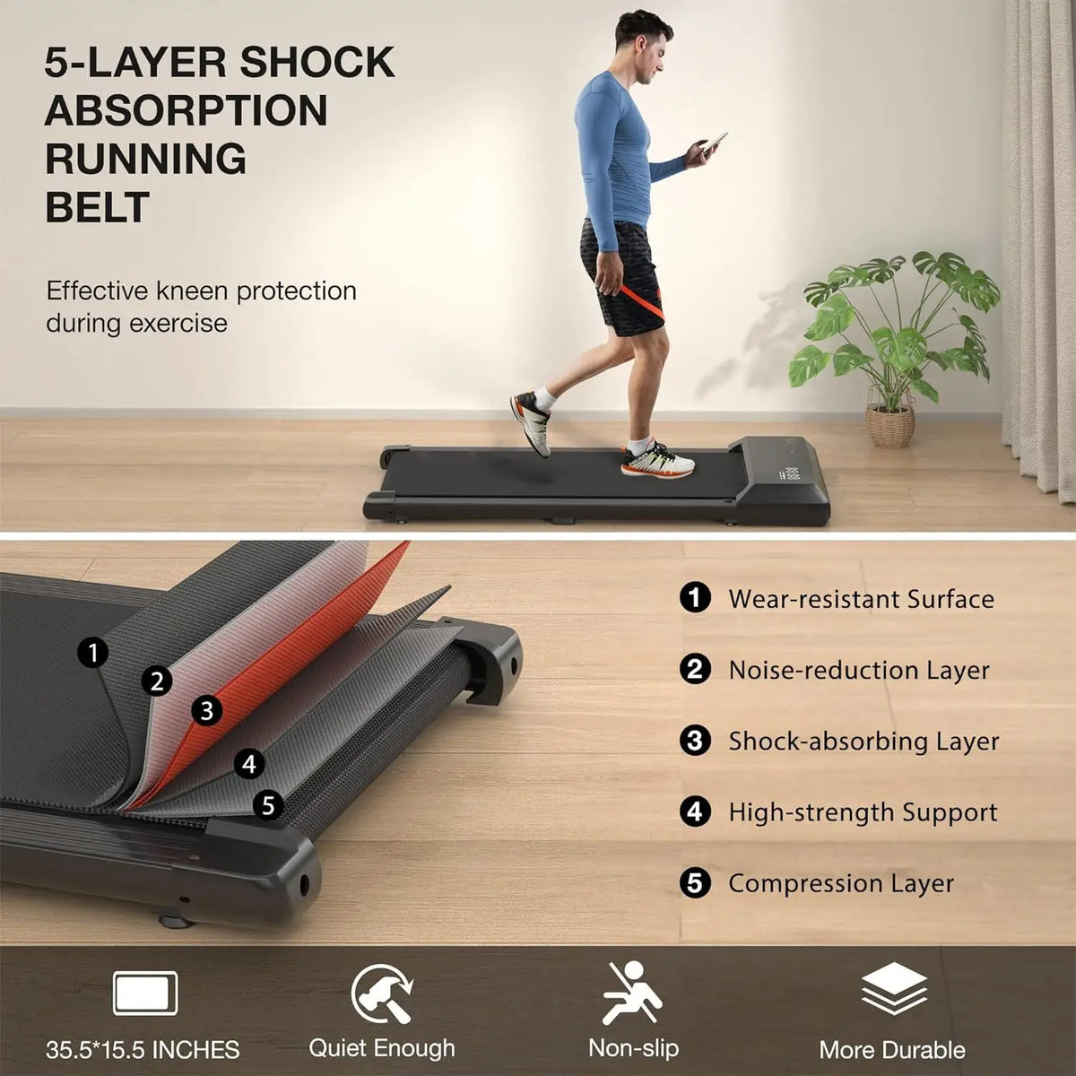 Superun  2-in-1 Home/Office 2.5 HP Walking Treadmill,mini Treadmills for Small Spaces with APP & Remote Control