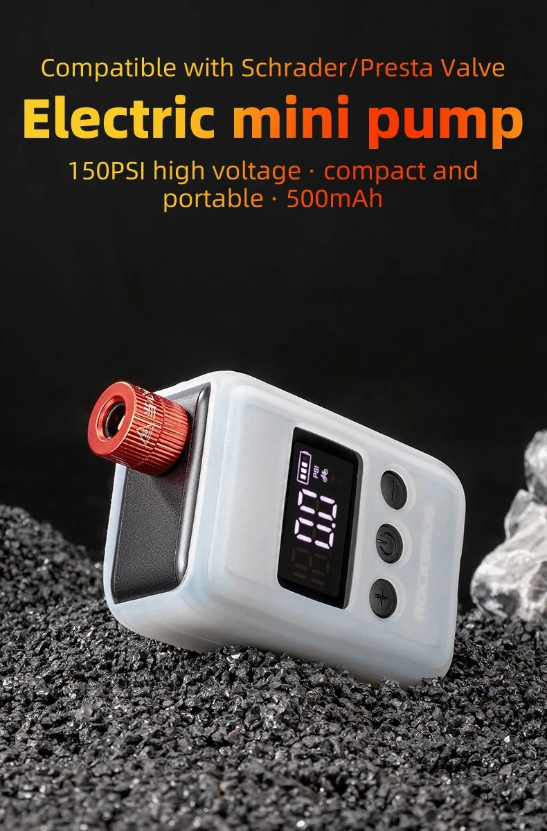 ROCKBROS Bicycle Pump 150PSI Portable Pocket Electric Air Pump Schrader Presta Valve MTB Rechargeable Compressor Tire Inflator