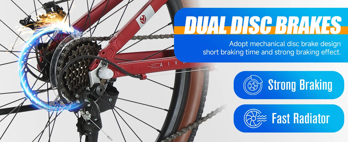 AIVA MT24FS 24 Inch Hardtail MTB, 21 Speed Mountain Bike, Bicycle for Teenagers and Adults, Lightweight Aluminum Frame, Suspension Fork, Front & Rear Disc Brakes