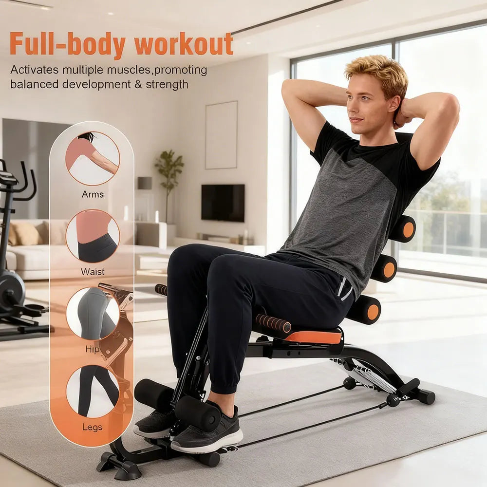 Multi-Functional Segmented Fitness Machine with Foot Pedals for Abdominal Exercises and Pull Rope Attachment