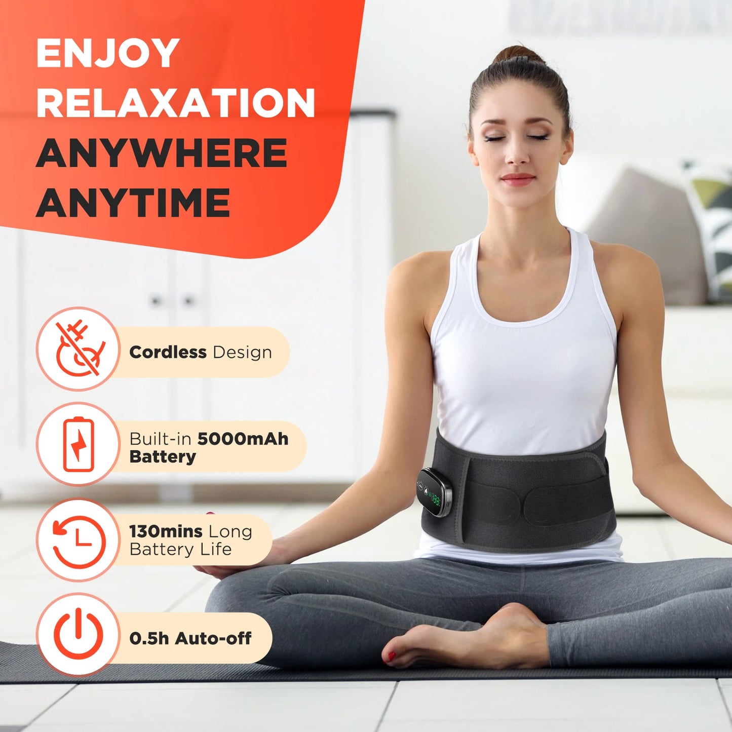 5-speed Heated Waist Belt Lower Back Lumbar Support Heating Pad 3 Vibration Massage Brace Abdomen Warm Menstrual Care Wrap
