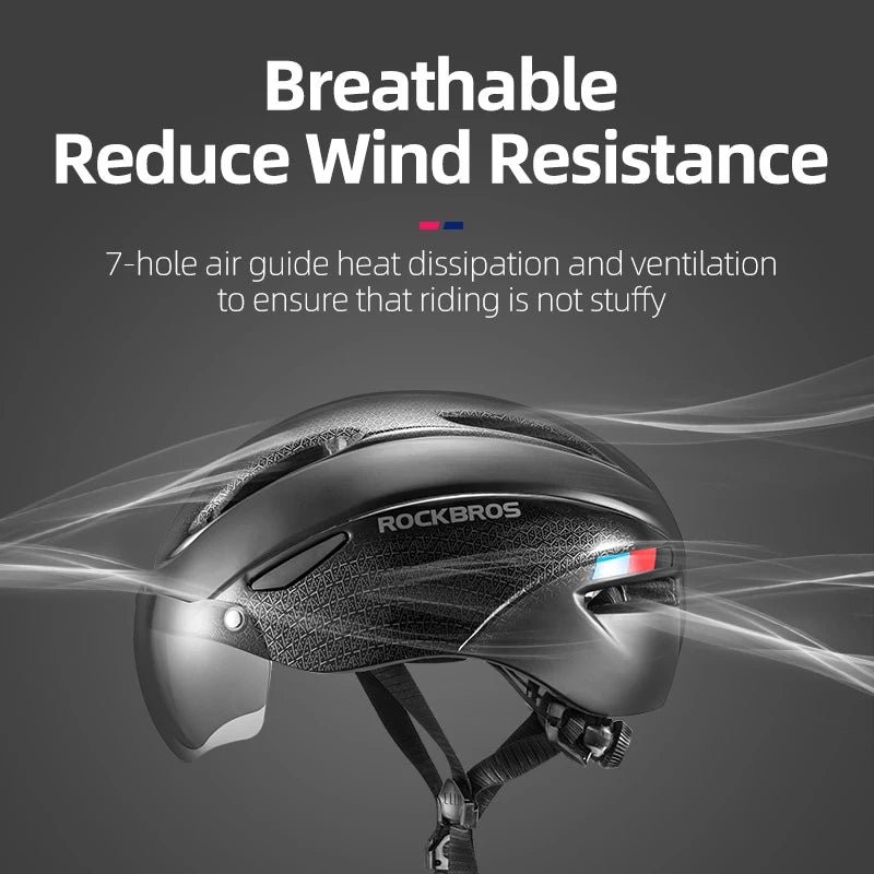 ROCKBROS Bicycle Helmet  Aero Cycling Helmet Integrally-molded Bike Helmet Men Women Goggles Lens MTB Road Cycling Equipment