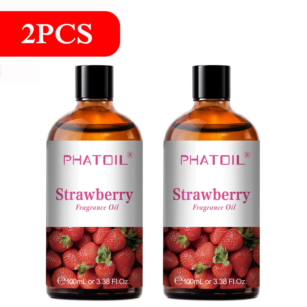 PHATOIL 2PCS 100ml Fragrance Oil Set for Diffuser Humidifier Soap Candle Making 3.38FL.OZ Long Lasting Aroma Oils Coconut & Vanilla Mango Cherry Strawberry Apple Lemon Peach