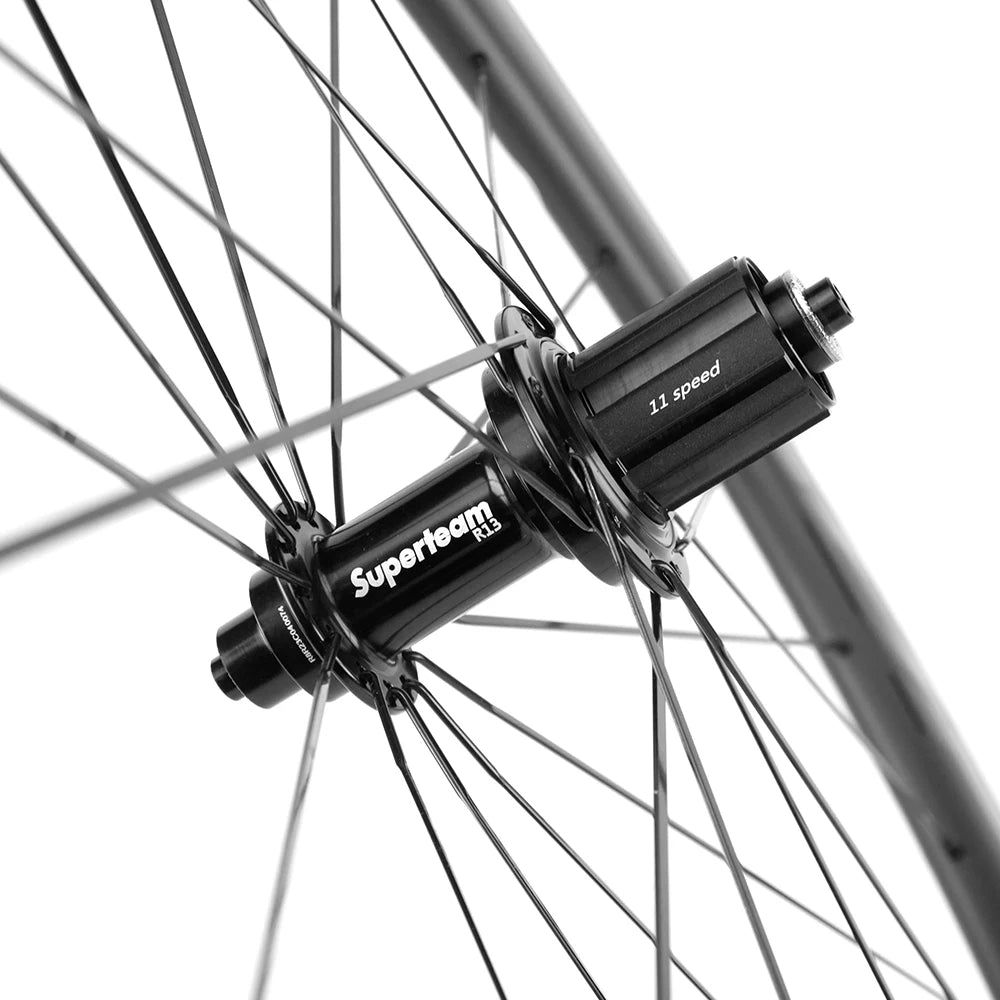 SUPERTEAM 50mm Clincher Tubeless Carbon Wheelset Road Bicycle Wheel 700C UCI Approved Carbon Rim