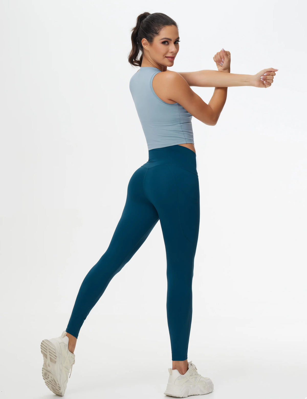 THE GYM PEOPLE Women's Cross Waist Workout Leggings Tummy Control High Waisted Athletic Yoga Pants with Pockets