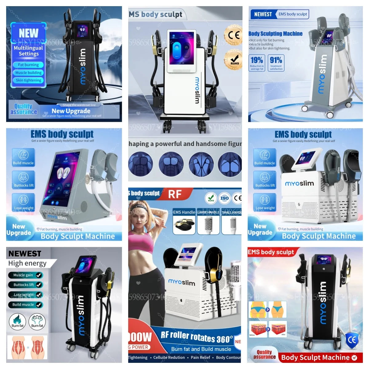 EMS Body Sculpting Machine MYOslim Muscle Building Fat Burning Abdominal Sculpting 15T 6500W Weight Lose Machine