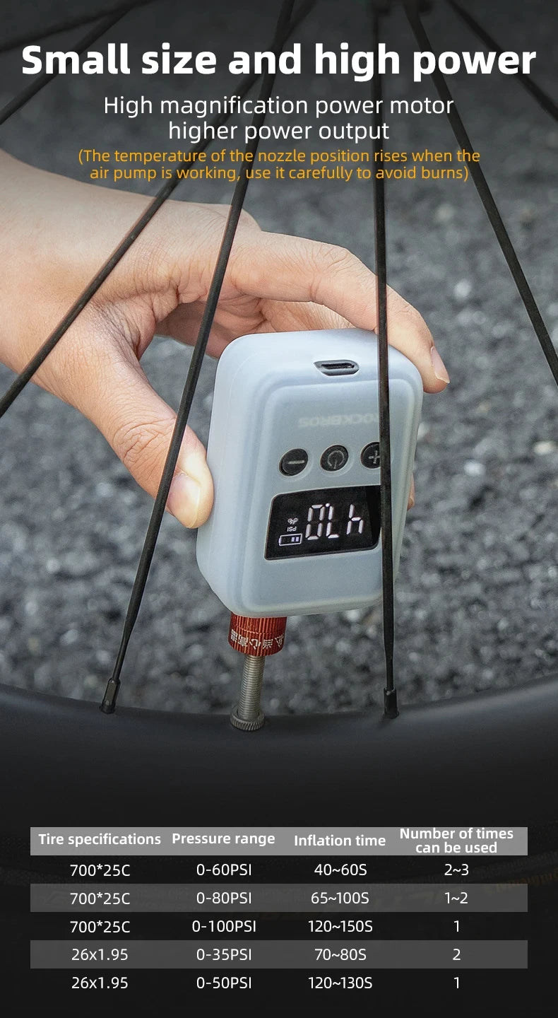 ROCKBROS Bicycle Pump 150PSI Portable Pocket Electric Air Pump Schrader Presta Valve MTB Rechargeable Compressor Tire Inflator