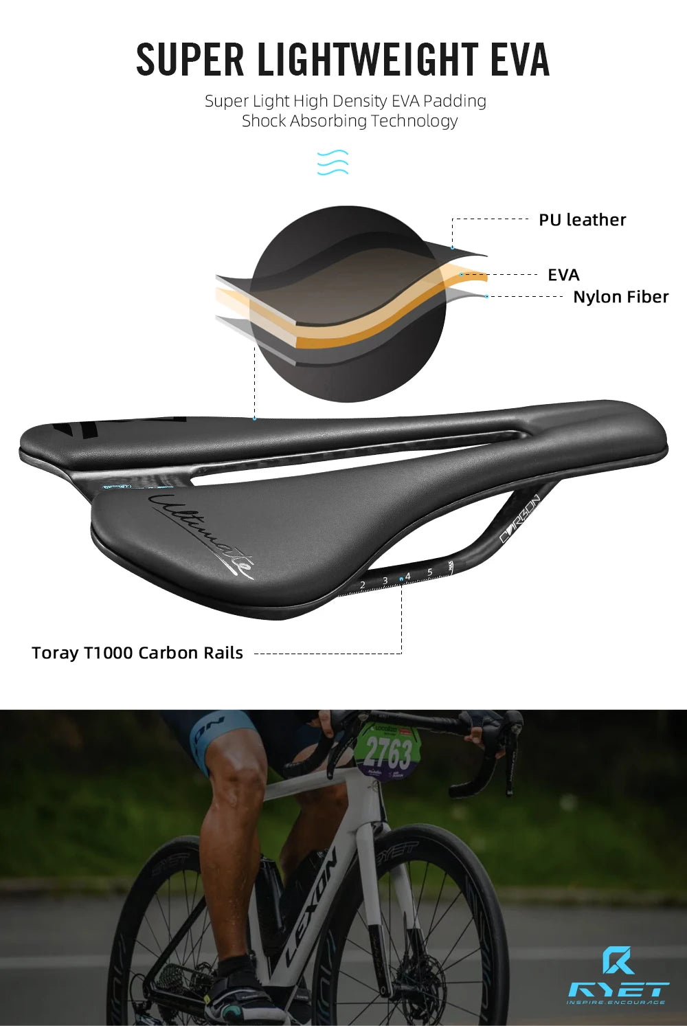 RYET Carbon 3D-printed Bike Saddle 7x7 Rail Saddle Men Women Triathlon Road MTB Mountain Gravel Cycling Saddle Ultralight 135g