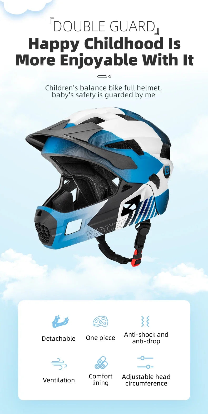 ROCKBROS Children Full Face Cycling Helmet Kids Laufrad Push Bike Helmet Head Safety Protect Girls Boys MTB Road Bicycle Helmet