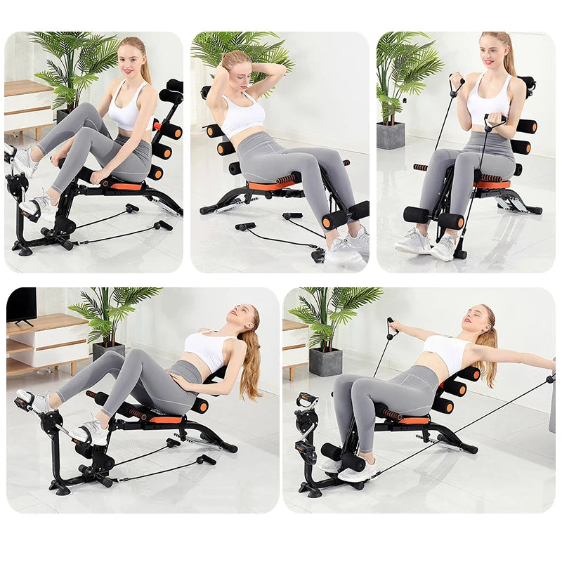 Multi-Functional Segmented Fitness Machine with Foot Pedals for Abdominal Exercises and Pull Rope Attachment
