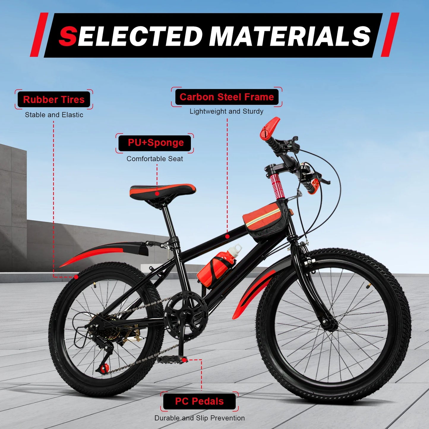 20" 7 Speeds Mountain Bike Kids Bicycle Dual-Disc Brakes Unisex Children's Bicycle Height Adjustable MTB Boys Girls Riding Bike