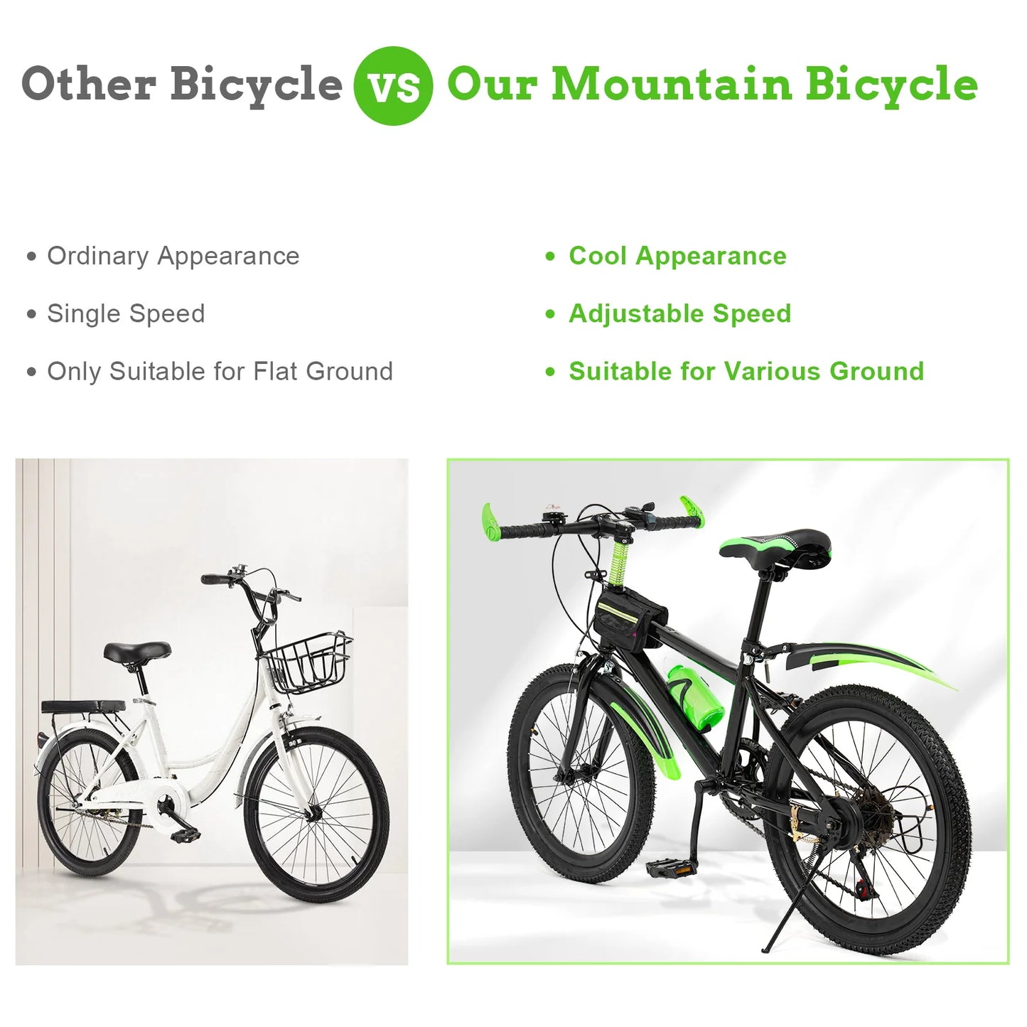 20" 7 Speeds Mountain Bike Kids Bicycle Dual-Disc Brakes Unisex Children's Bicycle Height Adjustable MTB Boys Girls Riding Bike