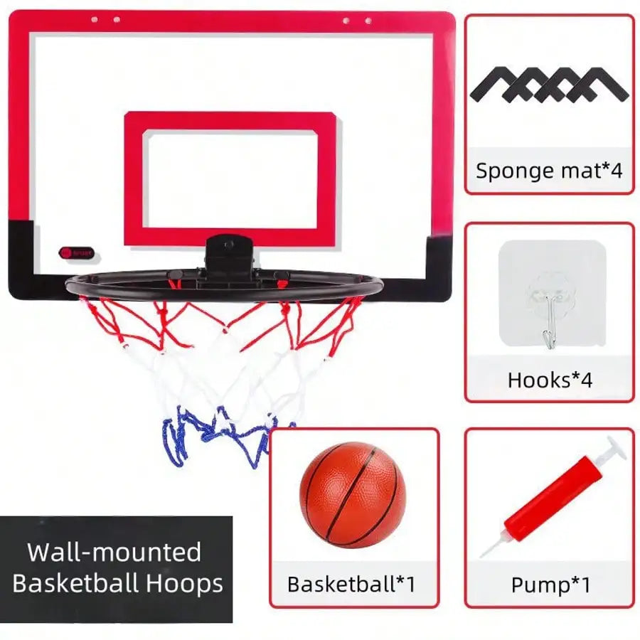 No-Drill Wall Mount Mini Basketball Hoop – Foldable Indoor Basketball Hoop, Include Sponge Mat, Hooks, Pump And Basketball, Perfect For Home & Outdoor Sports