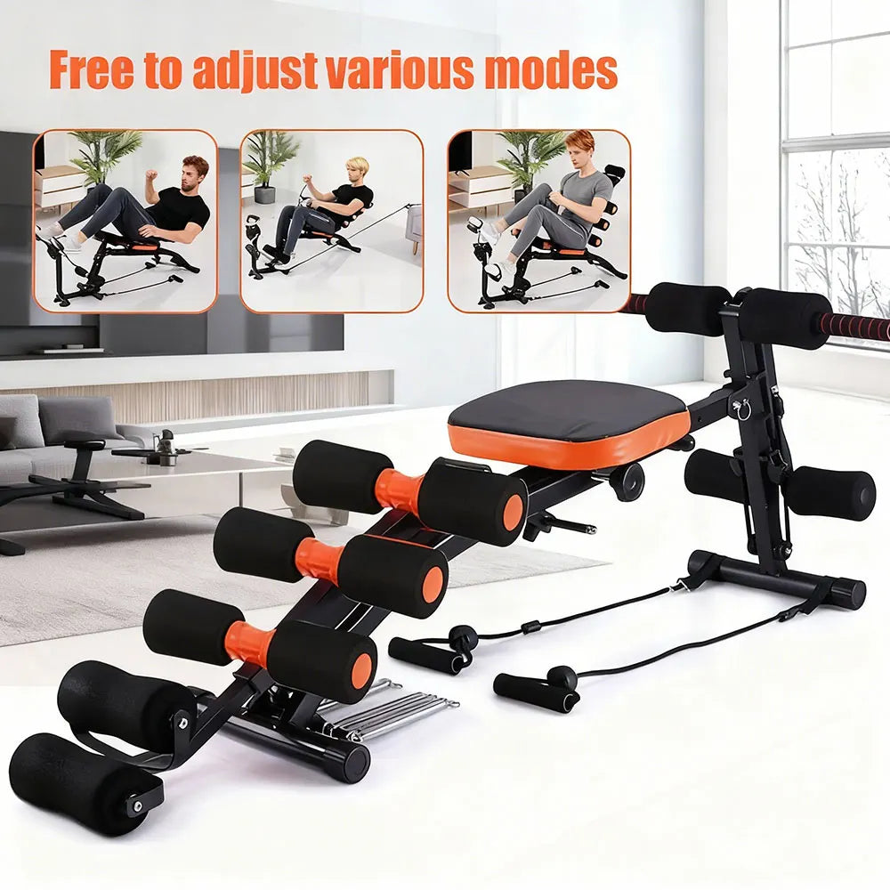 Multi-Functional Segmented Fitness Machine with Foot Pedals for Abdominal Exercises and Pull Rope Attachment