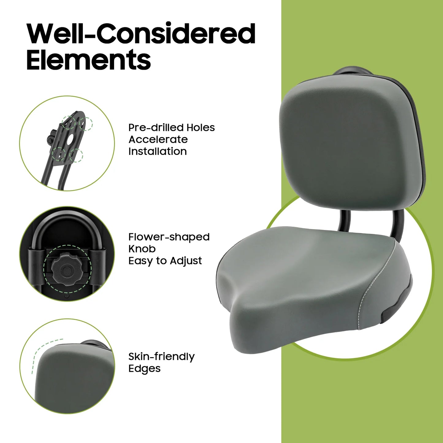 Gray Electric Tricycle Seat With Adjustable Backrest  Iron Frame 23-35cm Height Adjust  For E-Bike Beach Trike Adult Kid Riding