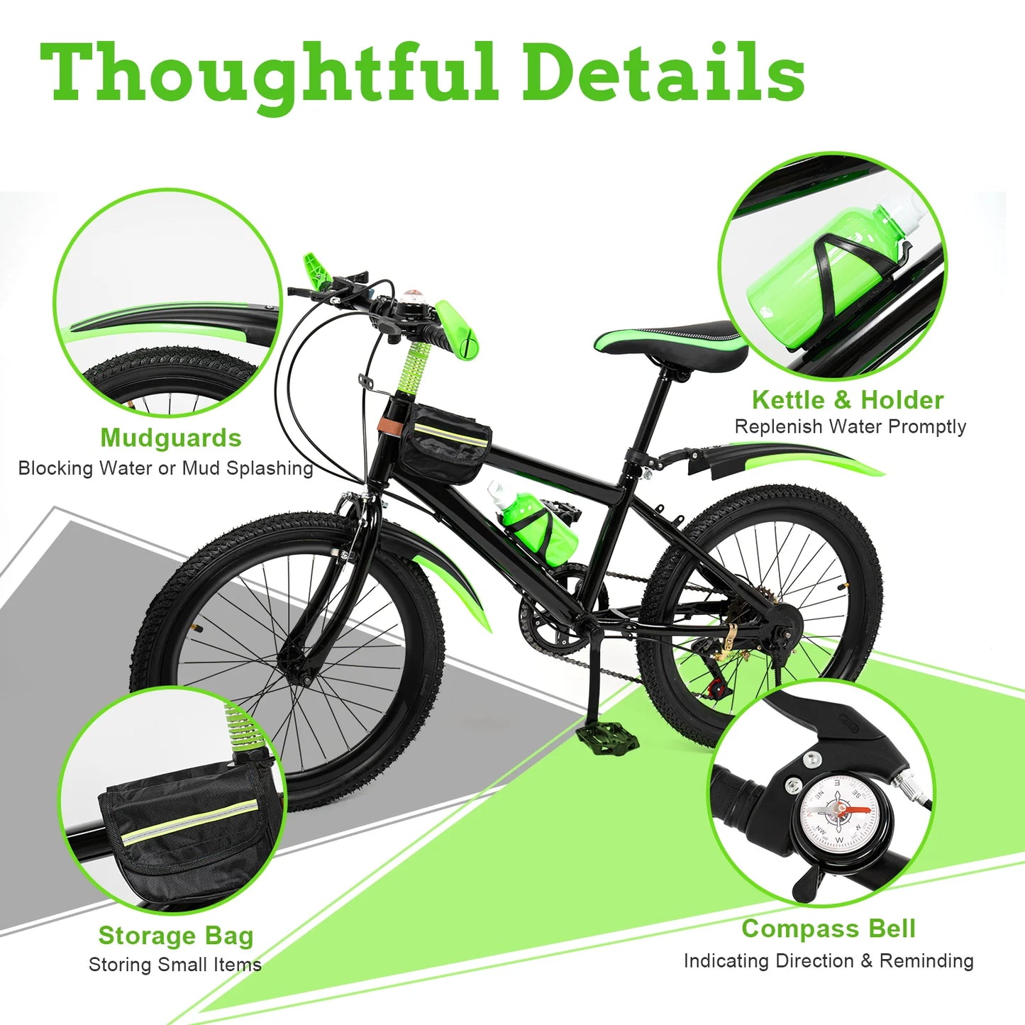 20" 7 Speeds Mountain Bike Kids Bicycle Dual-Disc Brakes Unisex Children's Bicycle Height Adjustable MTB Boys Girls Riding Bike