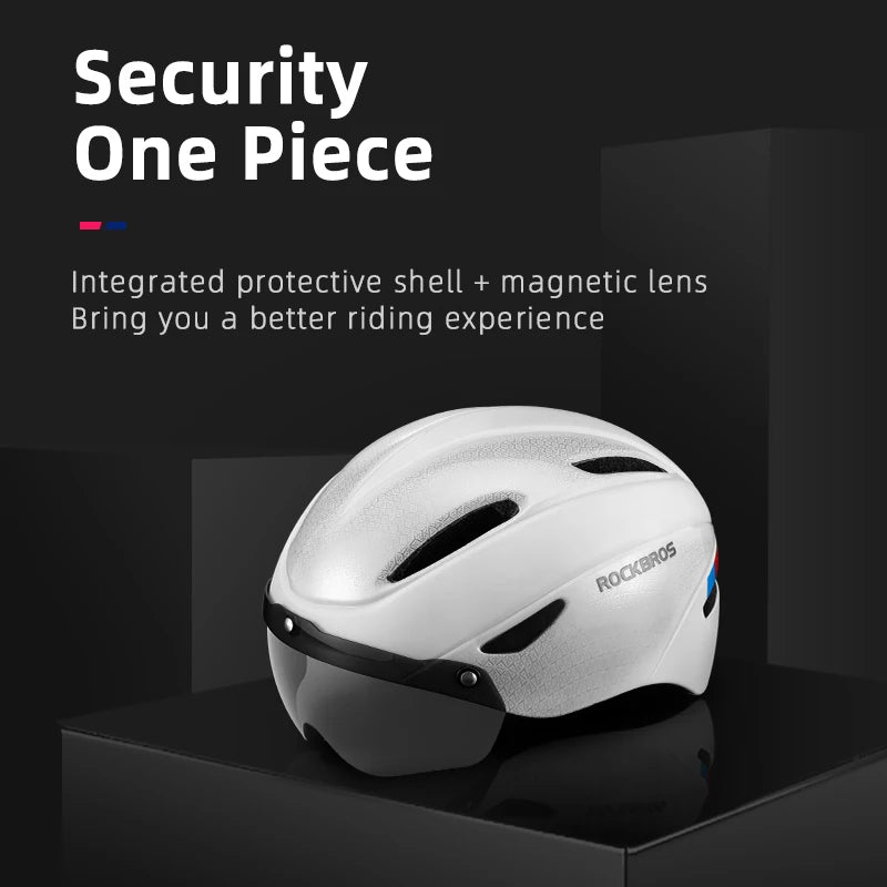 ROCKBROS Bicycle Helmet  Aero Cycling Helmet Integrally-molded Bike Helmet Men Women Goggles Lens MTB Road Cycling Equipment