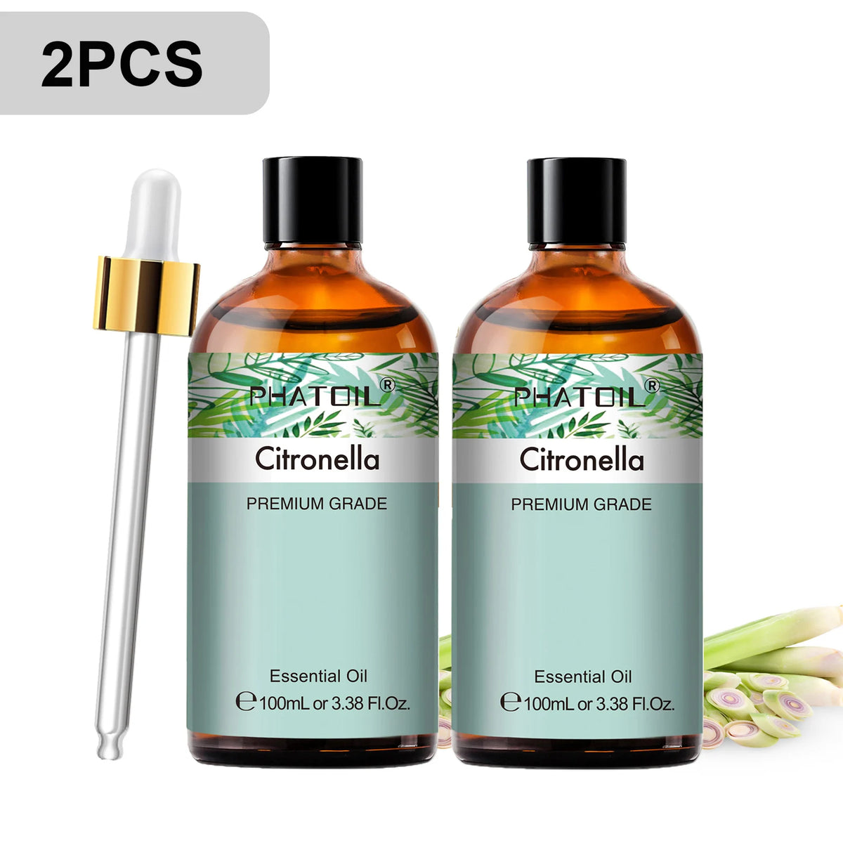 PHATOIL 2PCS Pure Aromatherapy Essential Oils for Diffuser Humidifier Soap Candle Making 100ml Vanilla Lavender Sandalwood Lemon Cinnamon Aroma Essential Oil Set