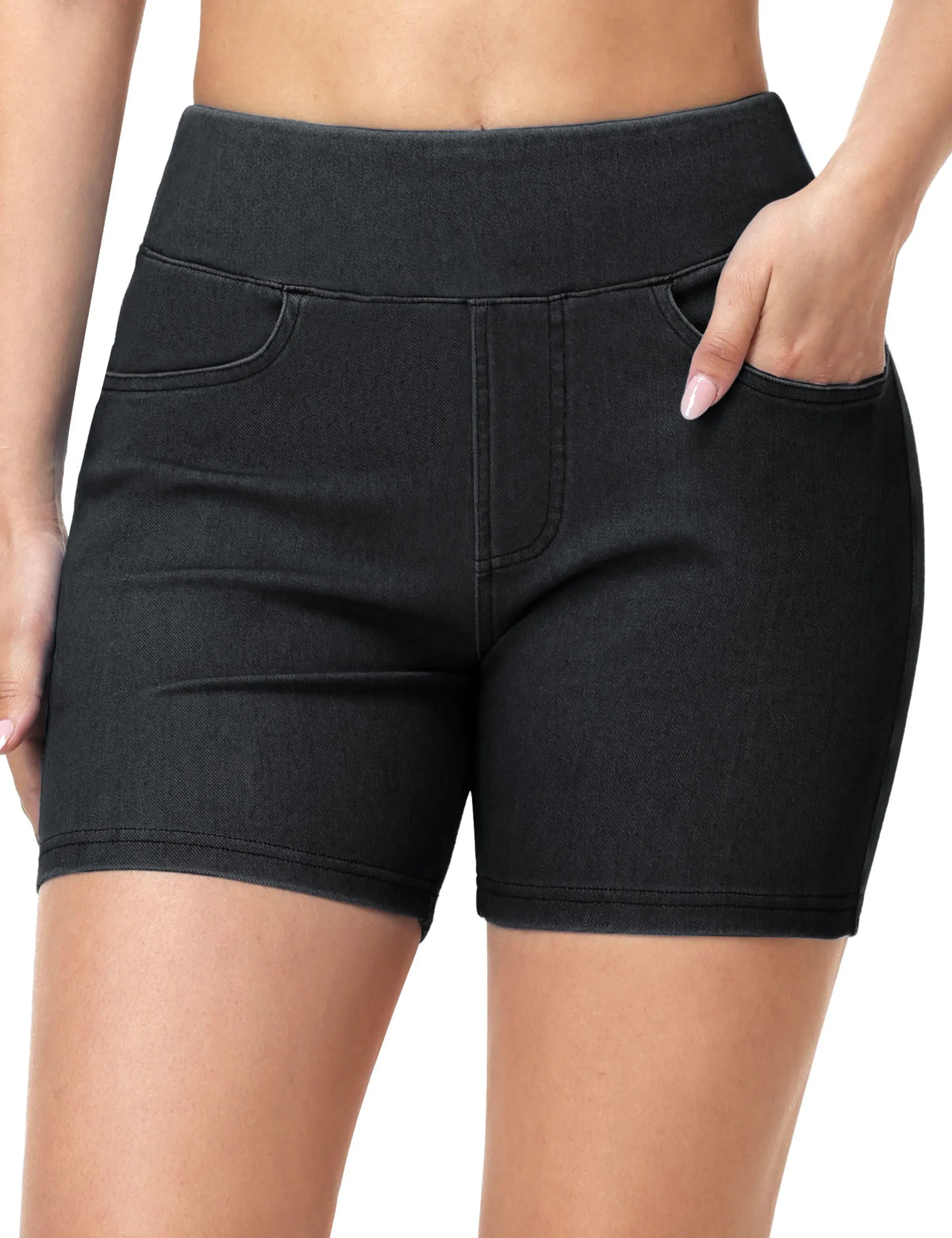 THE GYM PEOPLE Women's High Waisted Booty Lifting Denim Shorts Stretchy Pull on Jean Shorts With Pockets