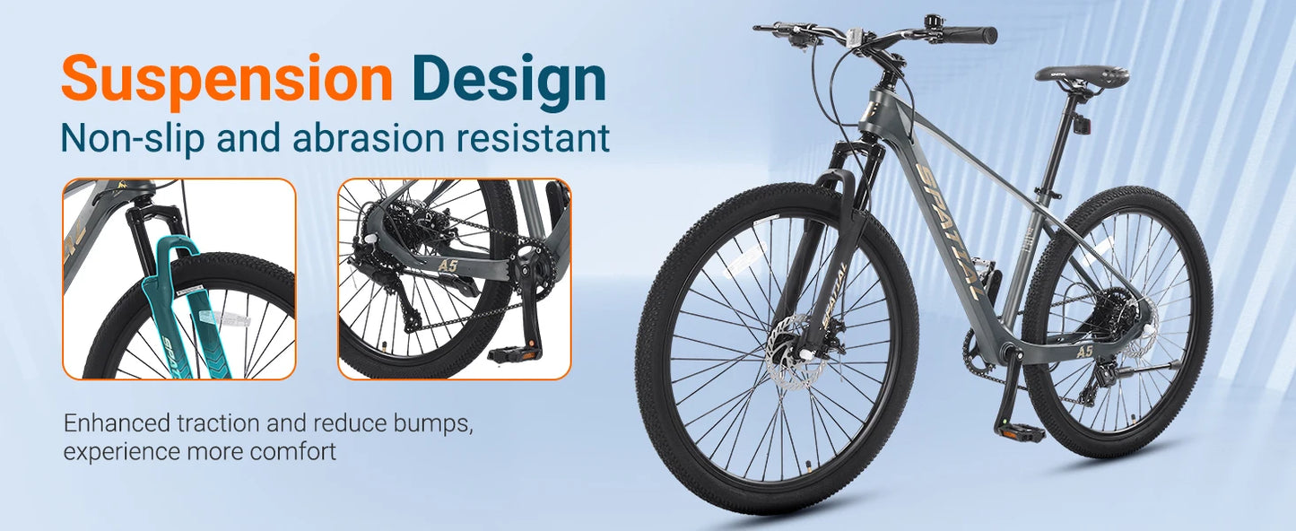 SPATIAL MT275FS 27.5 Inch Hardtail MTB, 8 Speed Mountain Bike, Adult Bicycle, Lightweight Magnesium Alloy Frame, Suspension Fork, Front & Rear Disc Brakes