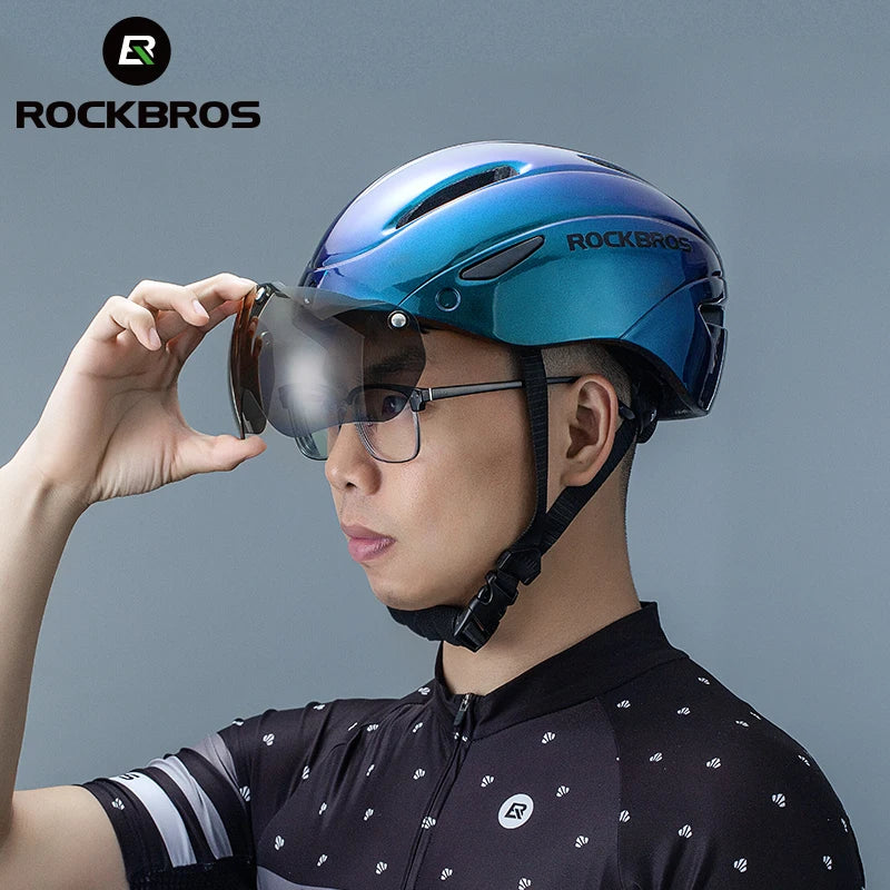 ROCKBROS Bicycle Helmet  Aero Cycling Helmet Integrally-molded Bike Helmet Men Women Goggles Lens MTB Road Cycling Equipment