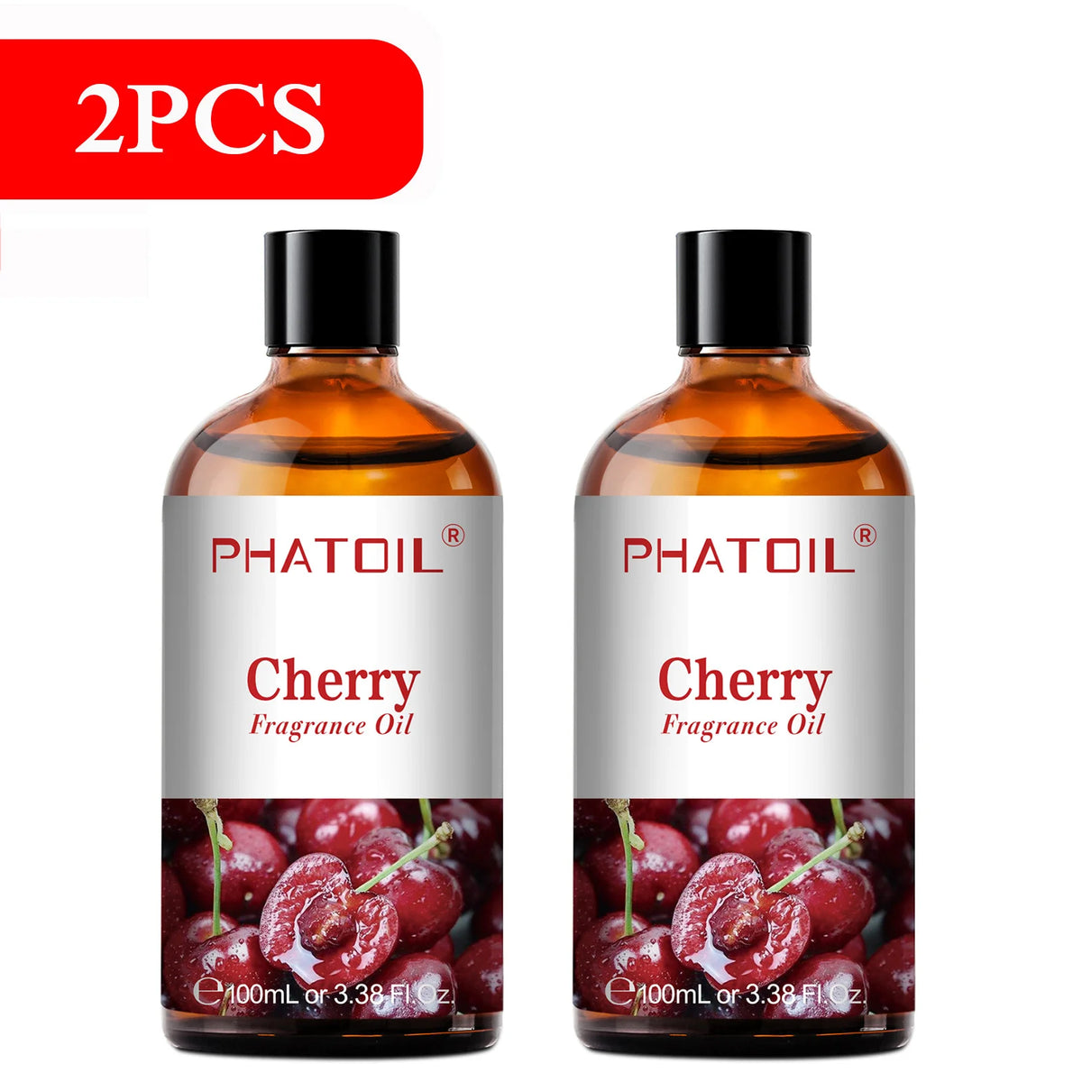 PHATOIL 2PCS 100ml Fragrance Oil Set for Diffuser Humidifier Soap Candle Making 3.38FL.OZ Long Lasting Aroma Oils Coconut & Vanilla Mango Cherry Strawberry Apple Lemon Peach