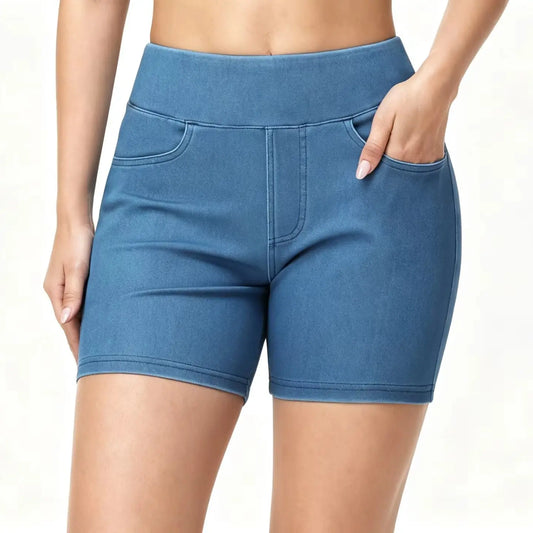 THE GYM PEOPLE Women's High Waisted Booty Lifting Denim Shorts Stretchy Pull on Jean Shorts With Pockets