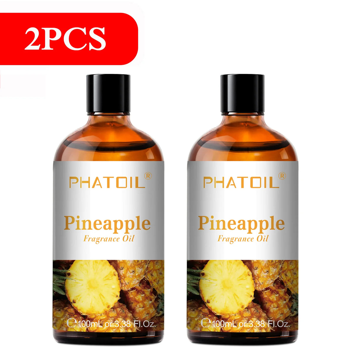 PHATOIL 2PCS 100ml Fragrance Oil Set for Diffuser Humidifier Soap Candle Making 3.38FL.OZ Long Lasting Aroma Oils Coconut & Vanilla Mango Cherry Strawberry Apple Lemon Peach