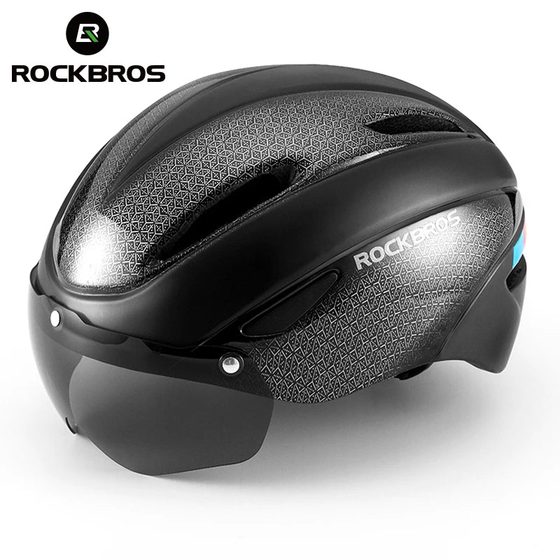 ROCKBROS Bicycle Helmet  Aero Cycling Helmet Integrally-molded Bike Helmet Men Women Goggles Lens MTB Road Cycling Equipment