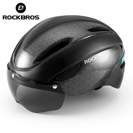 ROCKBROS Bicycle Helmet  Aero Cycling Helmet Integrally-molded Bike Helmet Men Women Goggles Lens MTB Road Cycling Equipment