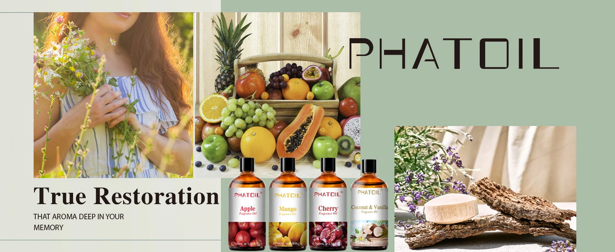 PHATOIL 2PCS 100ml Fragrance Oil Set for Diffuser Humidifier Soap Candle Making 3.38FL.OZ Long Lasting Aroma Oils Coconut & Vanilla Mango Cherry Strawberry Apple Lemon Peach