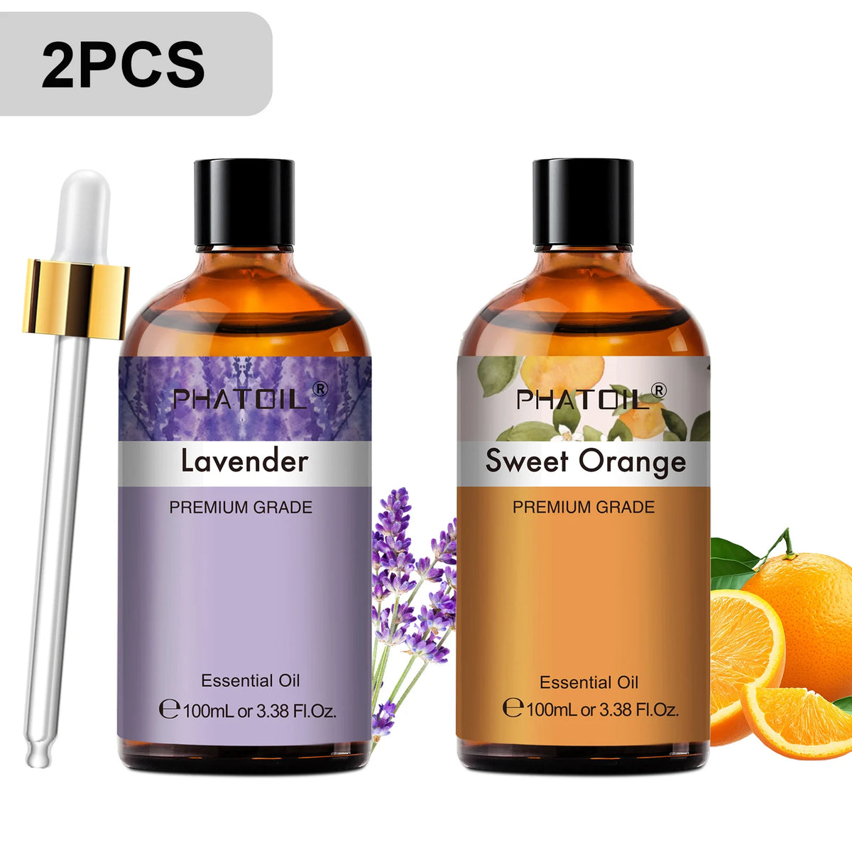 PHATOIL 2PCS Pure Aromatherapy Essential Oils for Diffuser Humidifier Soap Candle Making 100ml Vanilla Lavender Sandalwood Lemon Cinnamon Aroma Essential Oil Set