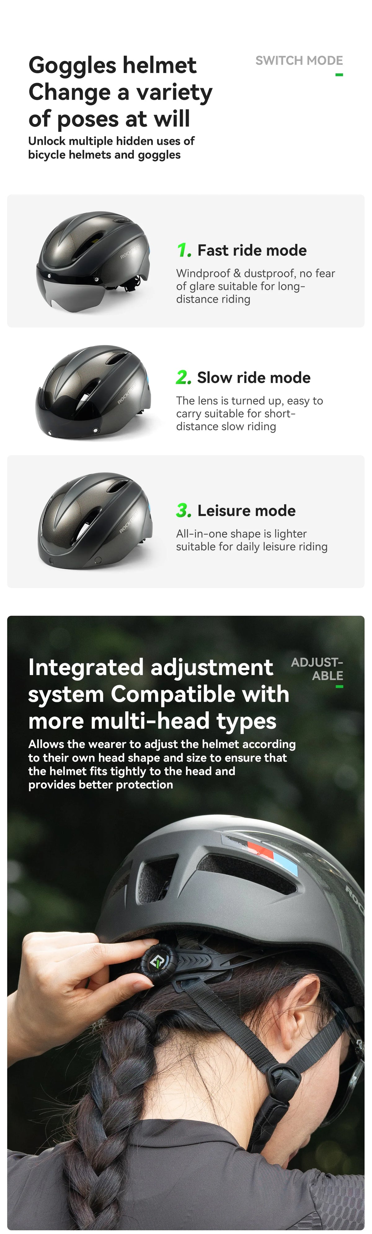 ROCKBROS Bicycle Helmet  Aero Cycling Helmet Integrally-molded Bike Helmet Men Women Goggles Lens MTB Road Cycling Equipment