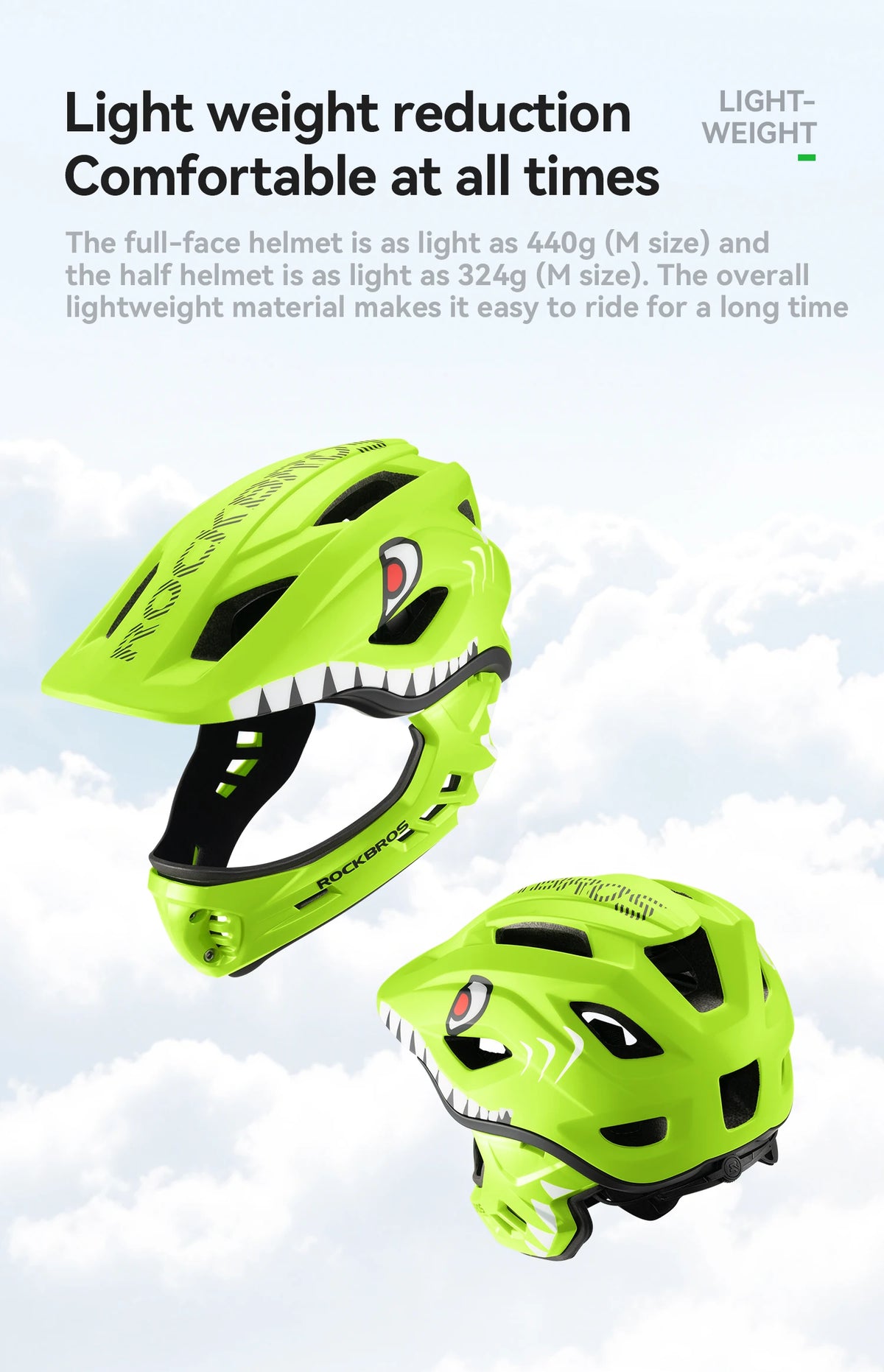 ROCKBROS Child Cycling Helmet Impact Resistant Cross Helmet Detachable Full Face Helmet Safety Protection Bicycle Scooter Helmet